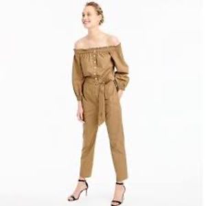J.Crew Off the Shoulder Khaki Jumpsuit 6P